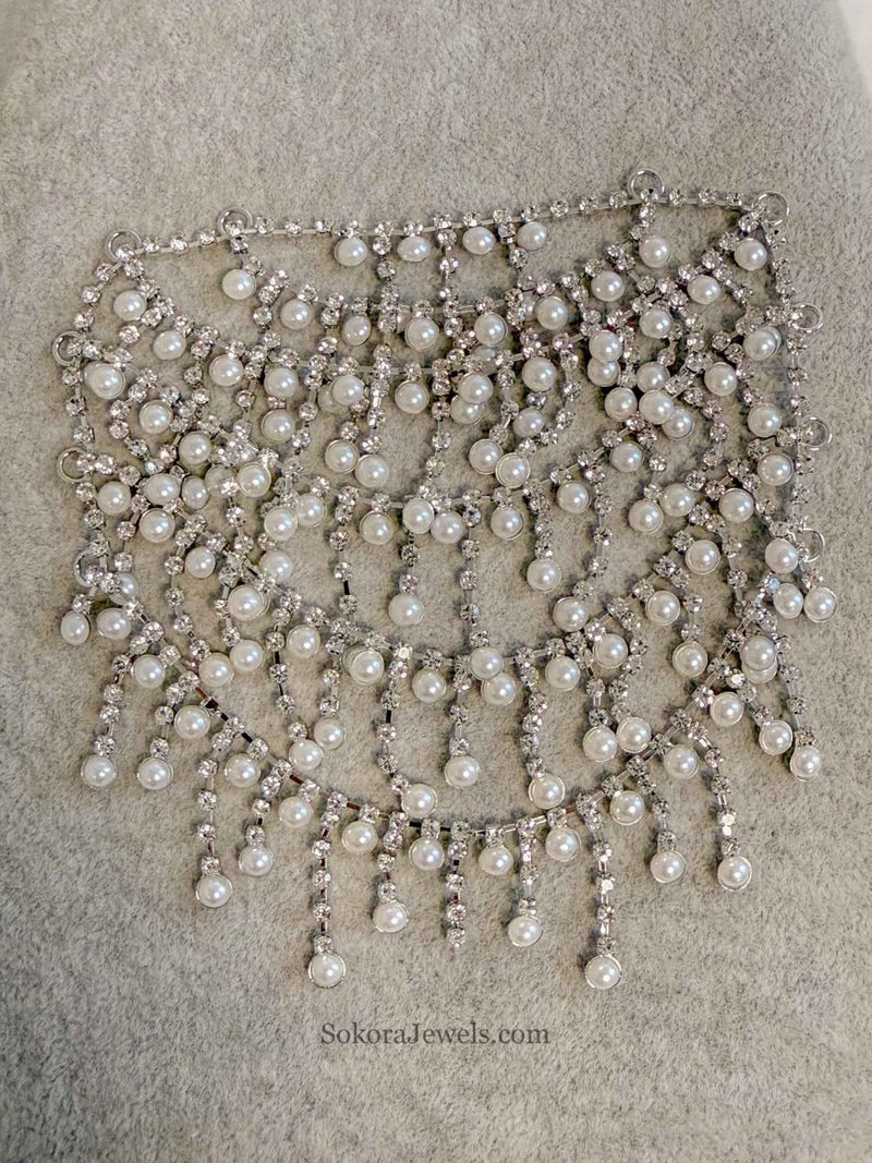 Pearl & Zircon Bridal Bun Drape – Full Coverage Hair Accessory - SOKORA JEWELSPearl & Zircon Bridal Bun Drape – Full Coverage Hair Accessory