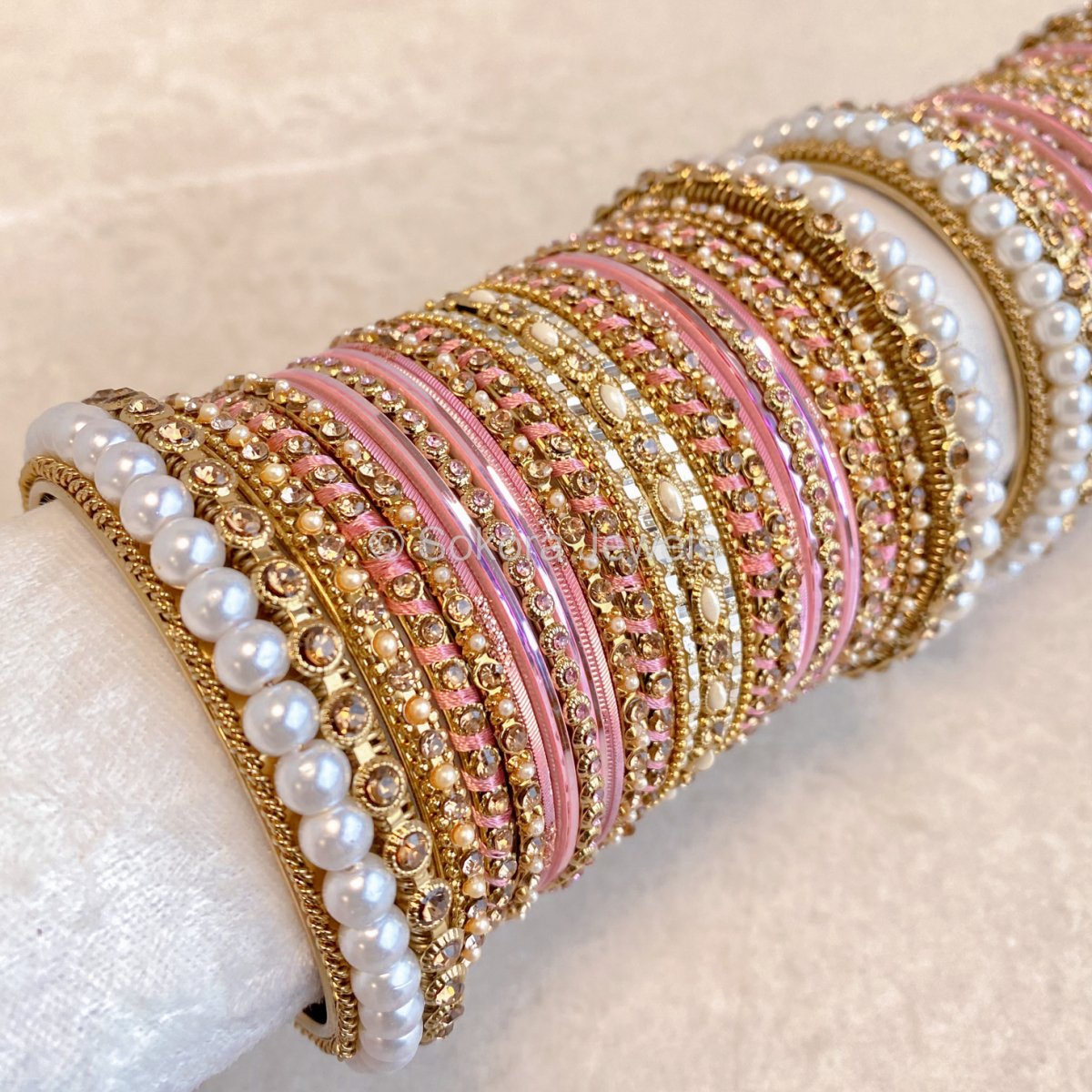 Pearly Bridal Bangle Set - Pink - SOKORA JEWELSPearly Bridal Bangle Set - PinkBANGLES