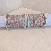 Pearly Bridal Bangle Set - Pink & Silver - SOKORA JEWELSPearly Bridal Bangle Set - Pink & SilverBANGLES