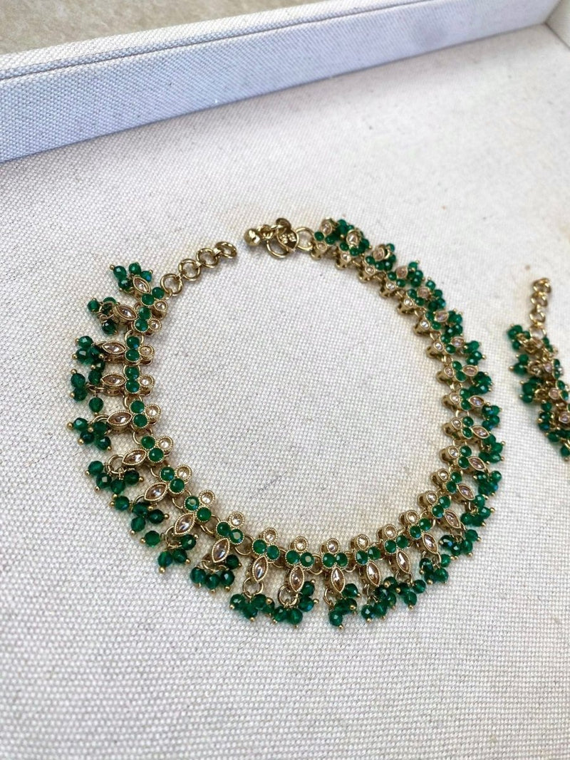 Pearly Champagne Anklets - Green - SOKORA JEWELSPearly Champagne Anklets - Green