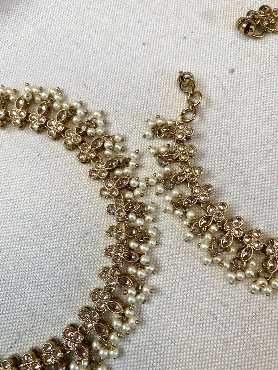 Pearly Champagne Bridal Anklets - SOKORA JEWELSPearly Champagne Bridal Anklets