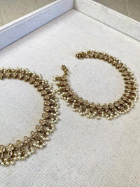 Pearly Champagne Bridal Anklets - SOKORA JEWELSPearly Champagne Bridal Anklets