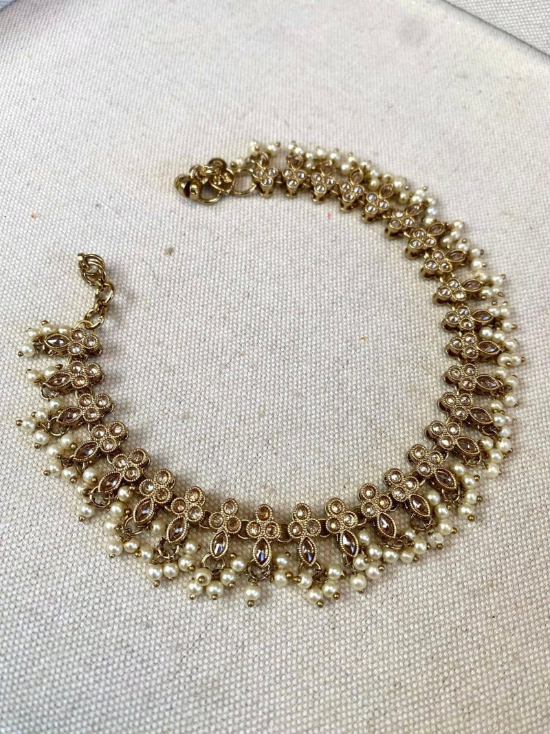 Pearly Champagne Bridal Anklets - SOKORA JEWELSPearly Champagne Bridal Anklets