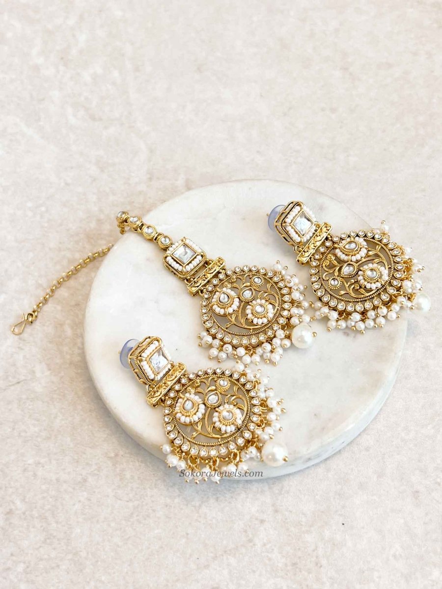 Pearly Earring & Tikka set - SOKORA JEWELSPearly Earring & Tikka set