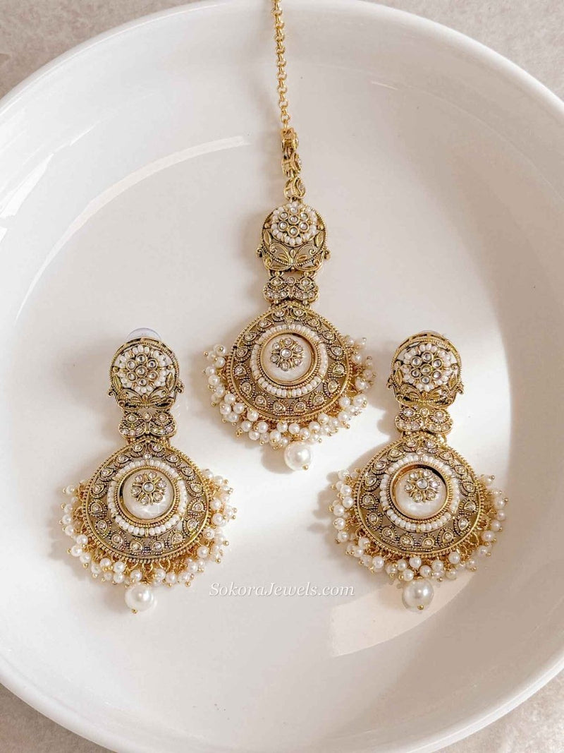 Pearly Earring & Tikka set - SOKORA JEWELSPearly Earring & Tikka set