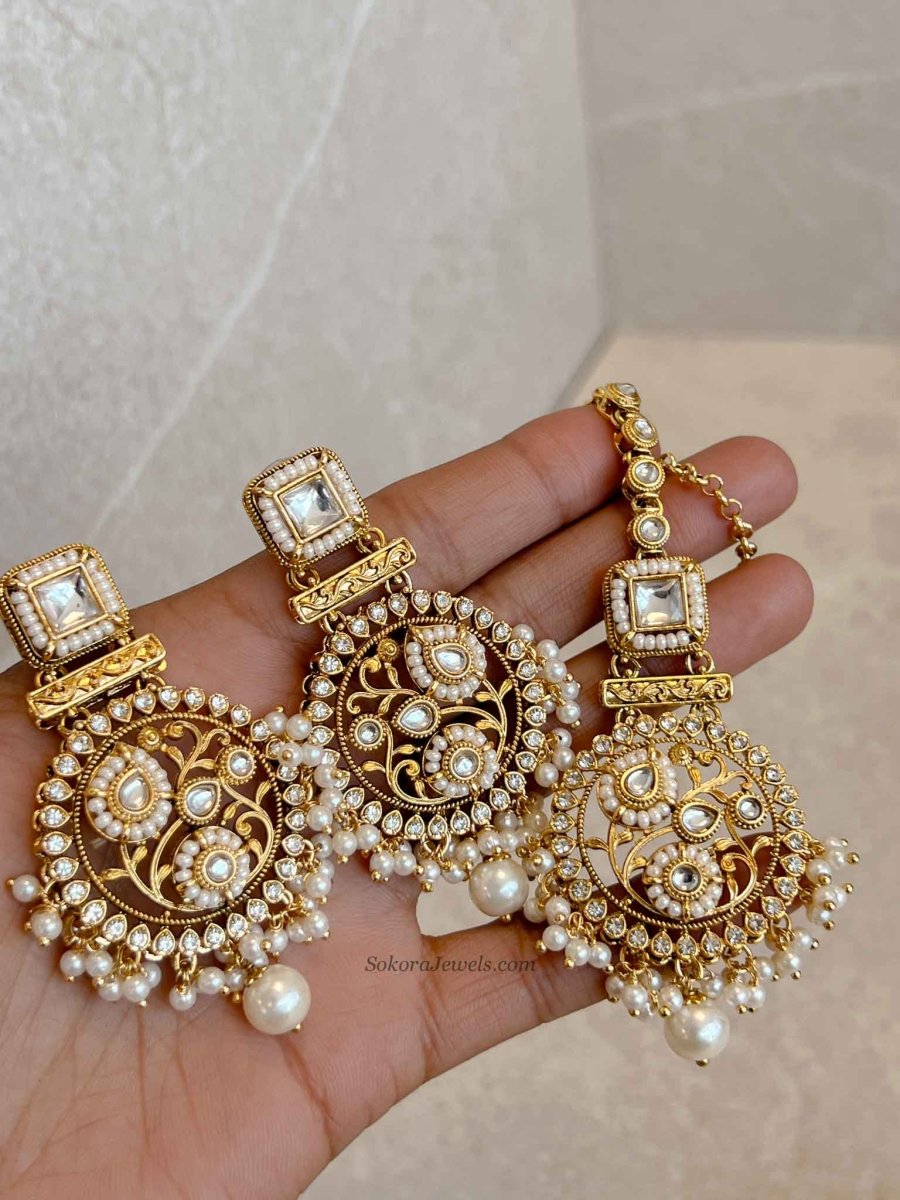 Pearly Earring & Tikka set - SOKORA JEWELSPearly Earring & Tikka set
