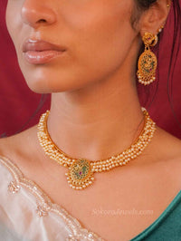 Pearly Green & Ruby Motif Choker Set - SOKORA JEWELSPearly Green & Ruby Motif Choker SetNECKLACE SETS