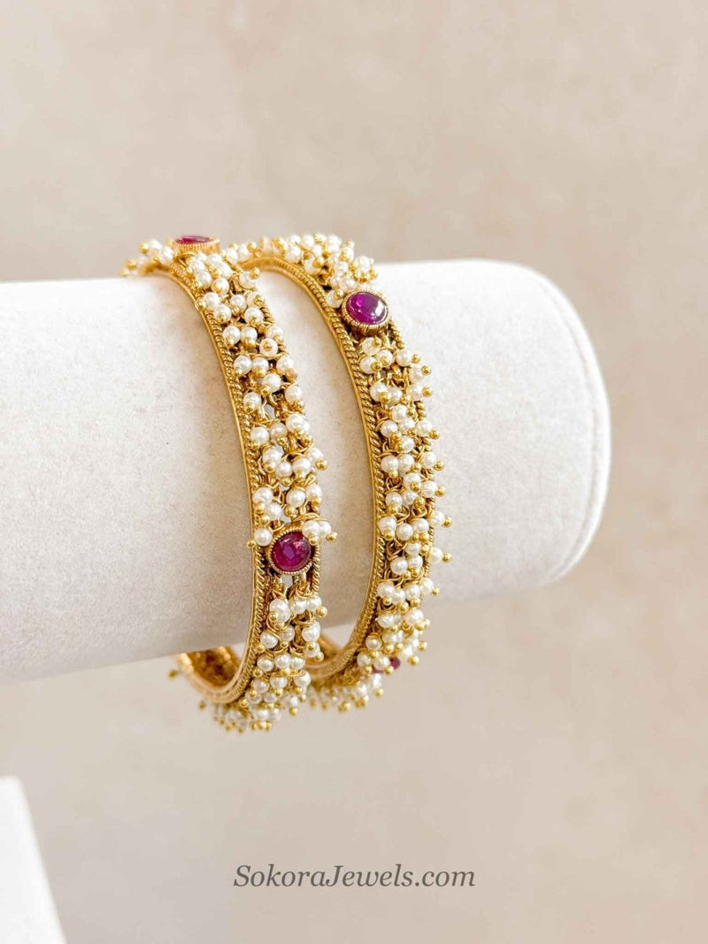 Pearly Kada with Ruby - SOKORA JEWELSPearly Kada with RubyBANGLES