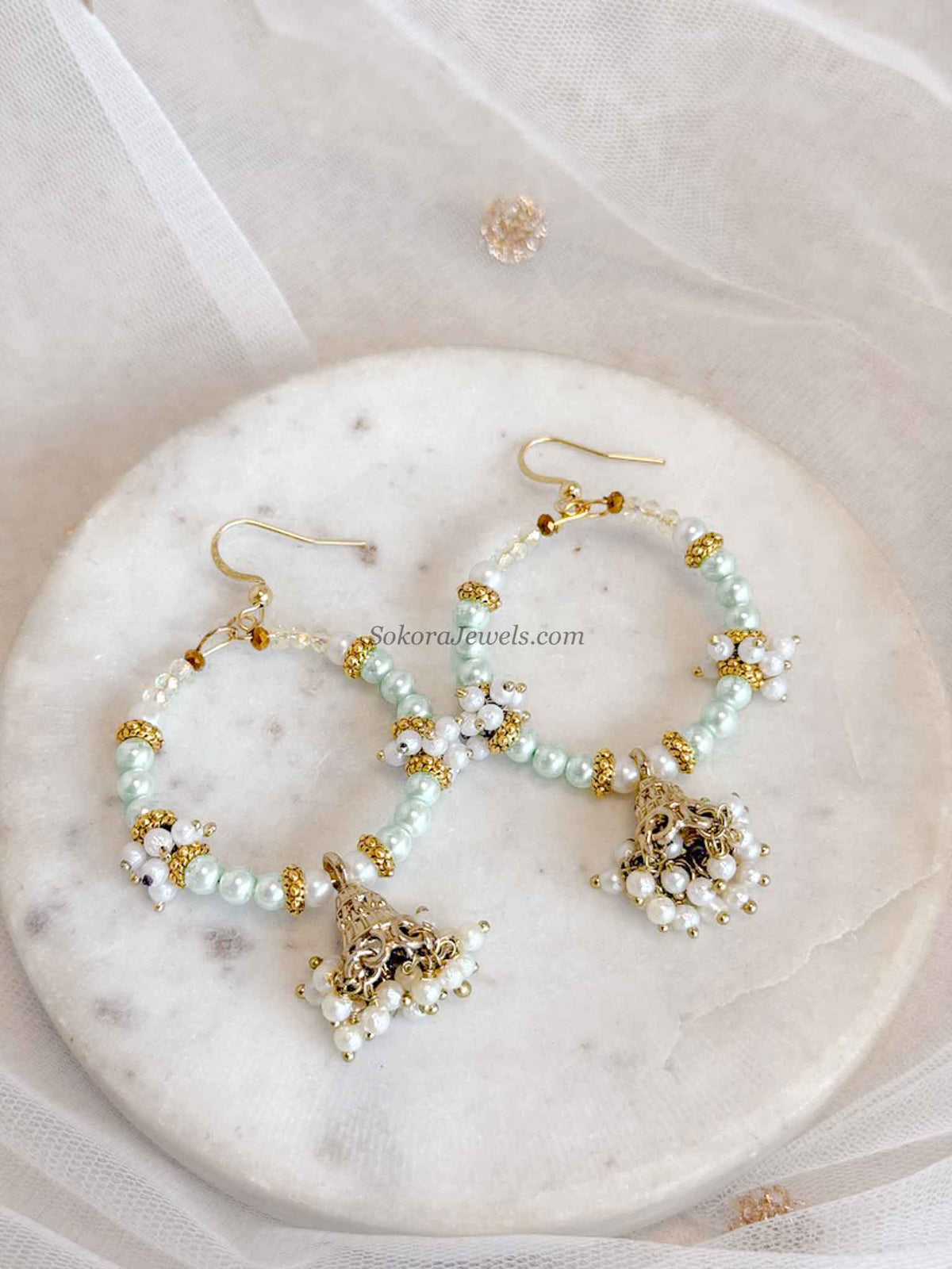 Pearly Mint Hoop Earrings - SOKORA JEWELSPearly Mint Hoop Earrings