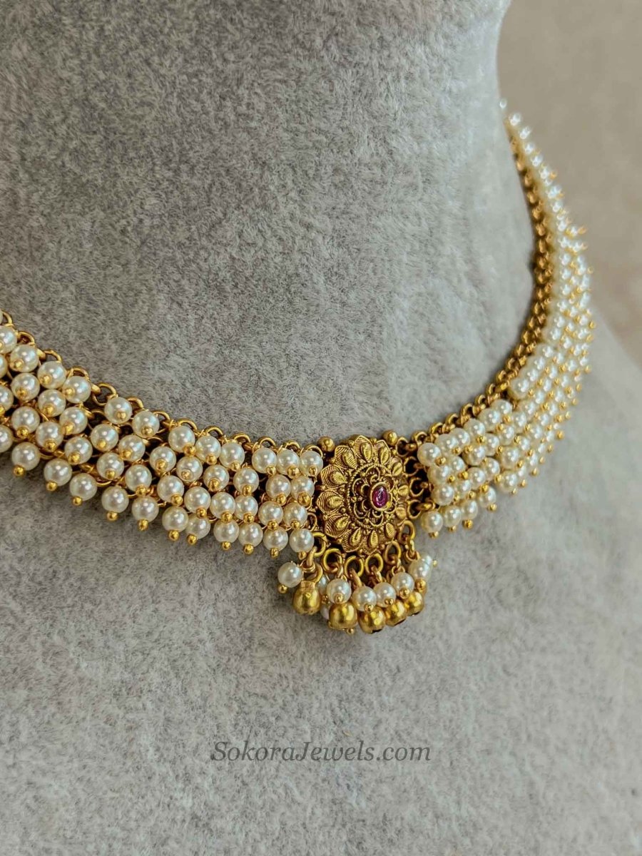 Pearly Ruby Floral Necklace Set - SOKORA JEWELSPearly Ruby Floral Necklace SetNECKLACE SETS