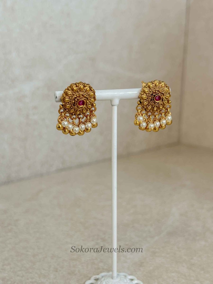 Pearly Ruby Floral Necklace Set - SOKORA JEWELSPearly Ruby Floral Necklace SetNECKLACE SETS