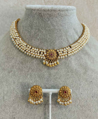Pearly Ruby Floral Necklace Set - SOKORA JEWELSPearly Ruby Floral Necklace SetNECKLACE SETS