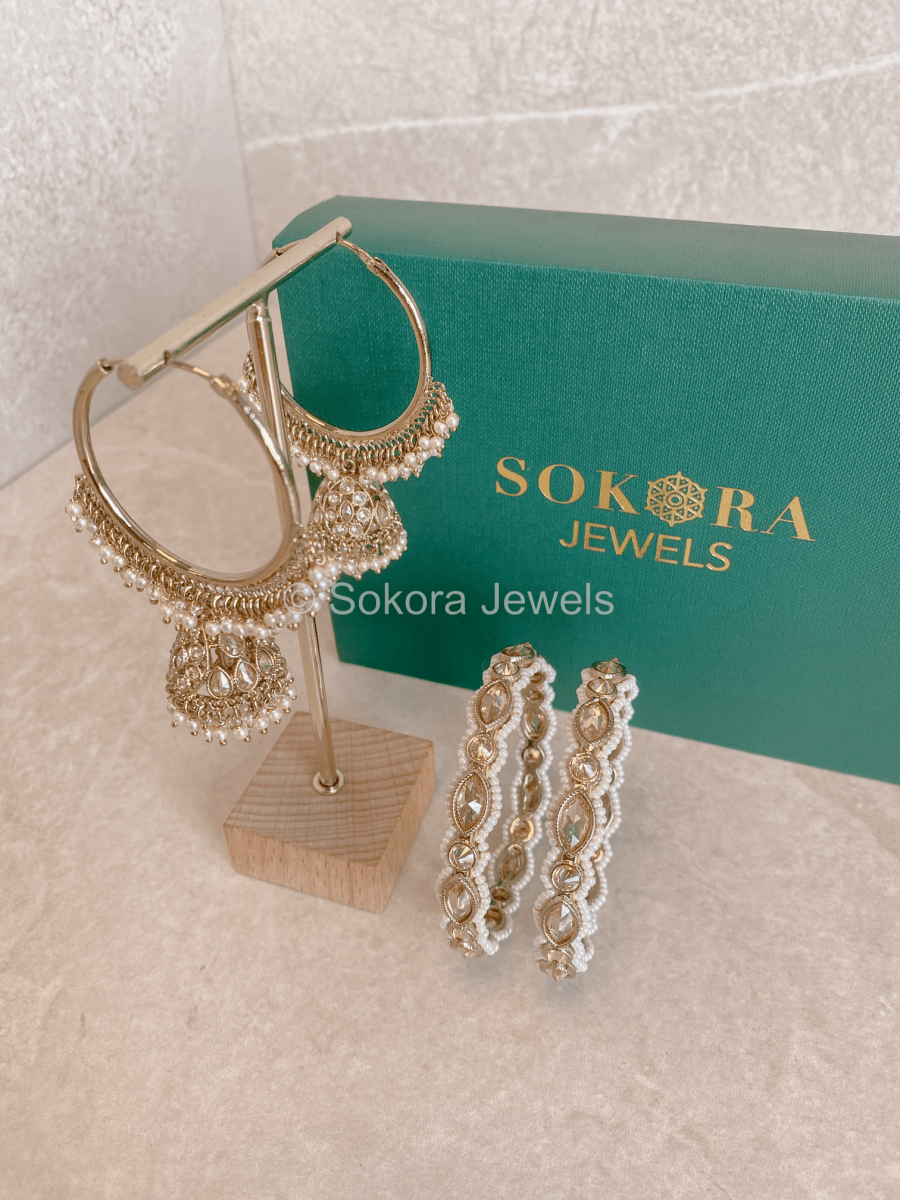 Pernia Earrings & Kada Box Set - Champagne - SOKORA JEWELSPernia Earrings & Kada Box Set - ChampagneBANGLES