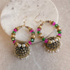 Pink and Green Jhumka Hoops - SOKORA JEWELSPink and Green Jhumka Hoops