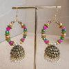 Pink and Green Jhumka Hoops - SOKORA JEWELSPink and Green Jhumka Hoops