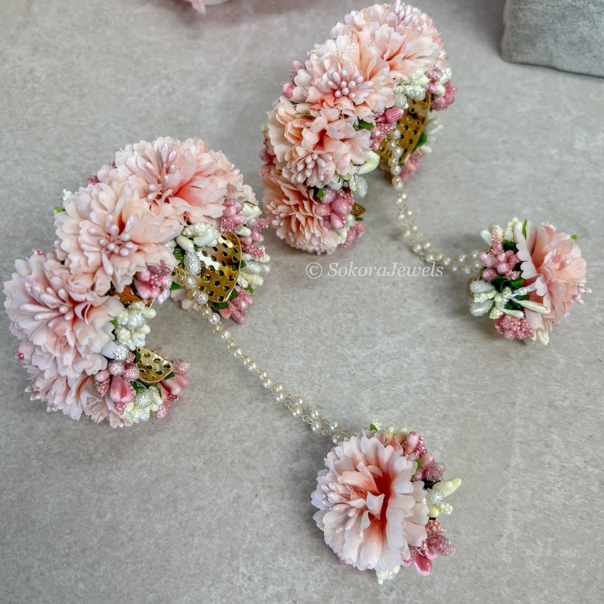 Pink Blossom Floral Hand Pieces - SOKORA JEWELSPink Blossom Floral Hand Pieces