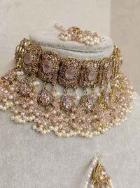 Pink Bridal Choker Set - SOKORA JEWELSPink Bridal Choker Set