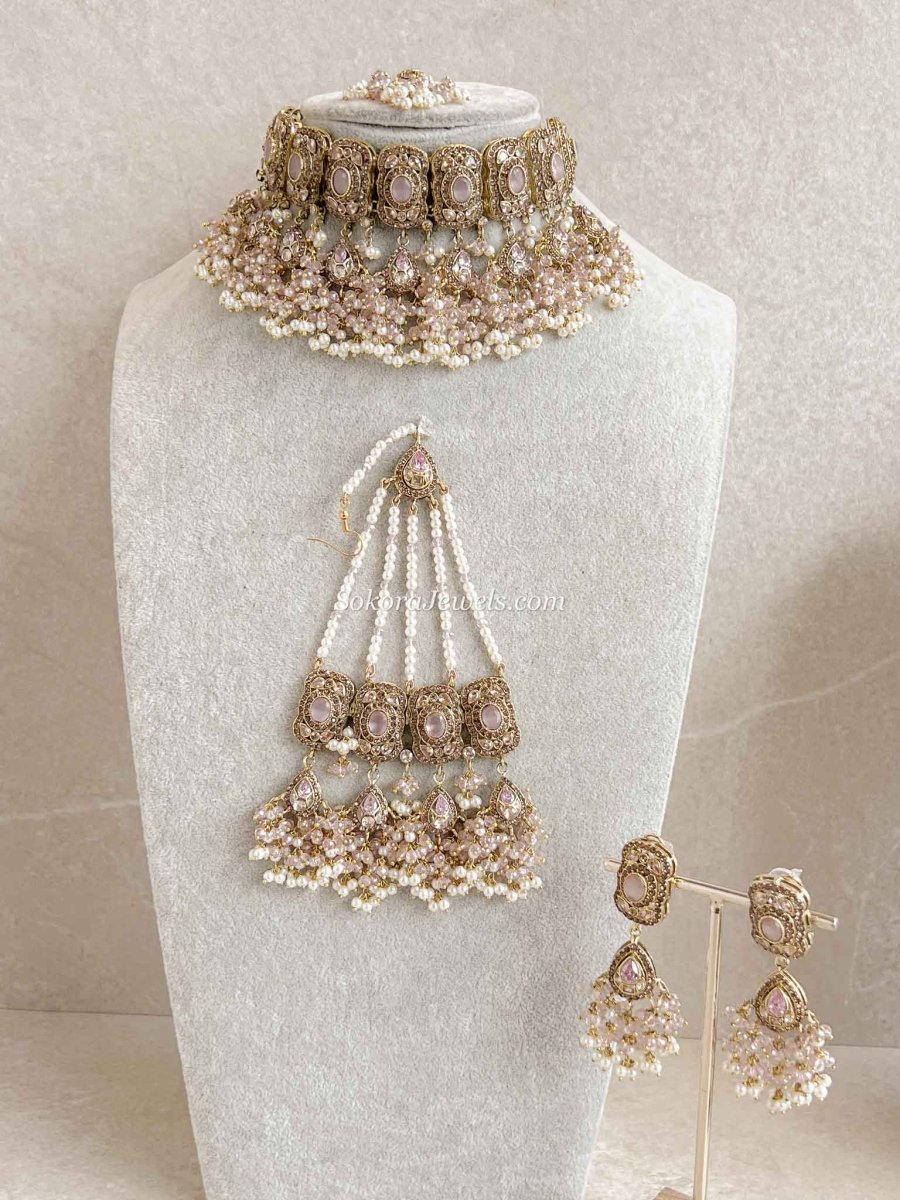 Pink Bridal Choker Set - SOKORA JEWELSPink Bridal Choker Set