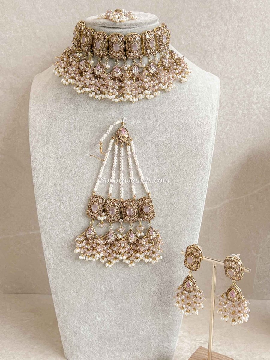Pink Bridal Choker Set - SOKORA JEWELSPink Bridal Choker Set