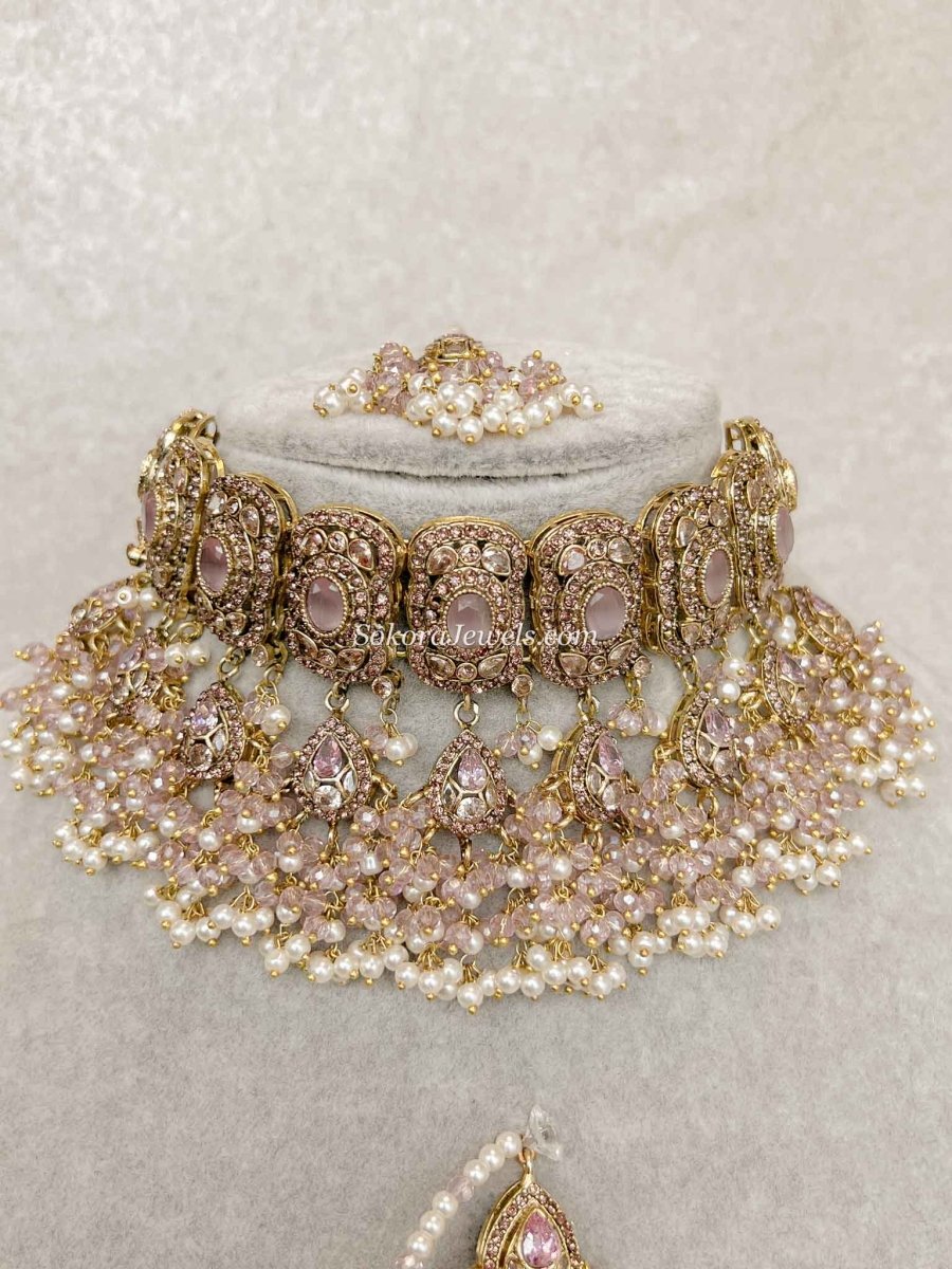 Pink Bridal Choker Set - SOKORA JEWELSPink Bridal Choker Set