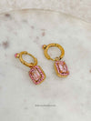Pink Crystal Charm Small Hoops - SOKORA JEWELSPink Crystal Charm Small Hoops