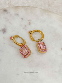 Pink Crystal Charm Small Hoops - SOKORA JEWELSPink Crystal Charm Small Hoops