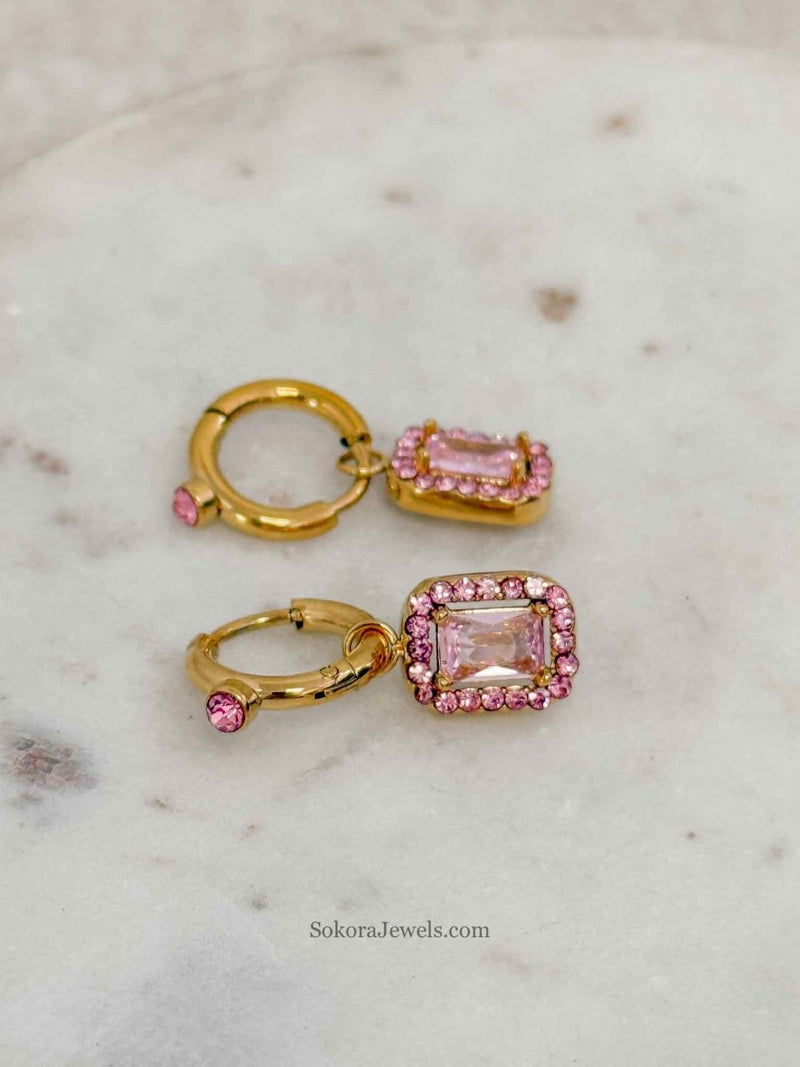 Pink Crystal Charm Small Hoops - SOKORA JEWELSPink Crystal Charm Small Hoops