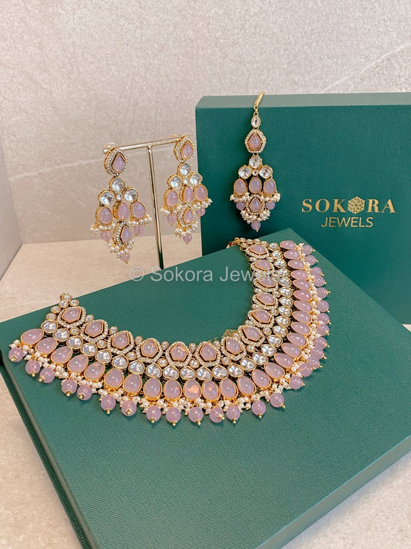 Pink Gem Necklace Set - SOKORA JEWELSPink Gem Necklace Set