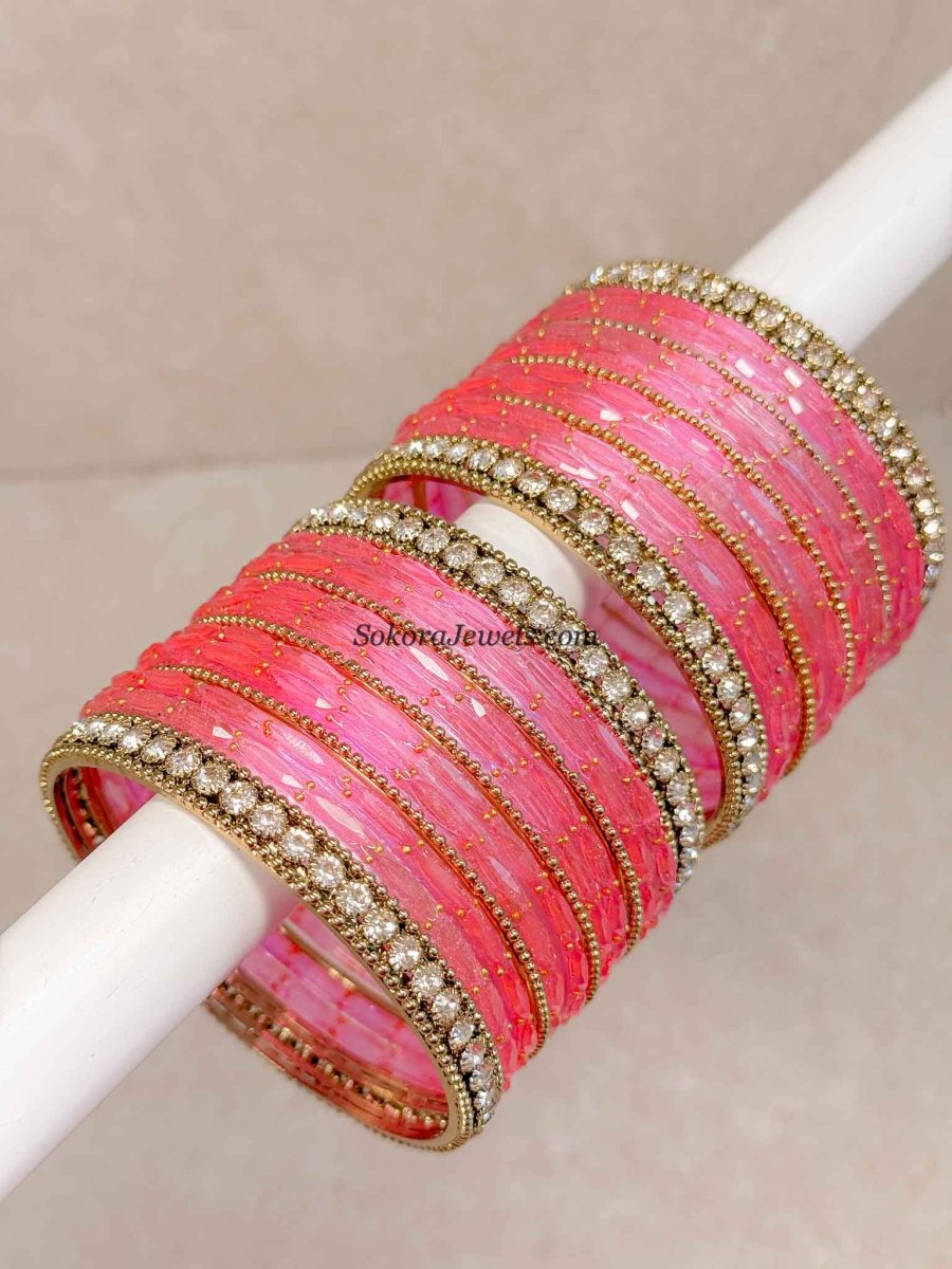 Pink Glass Bangle set - 2.10 - SOKORA JEWELSPink Glass Bangle set - 2.10BANGLES