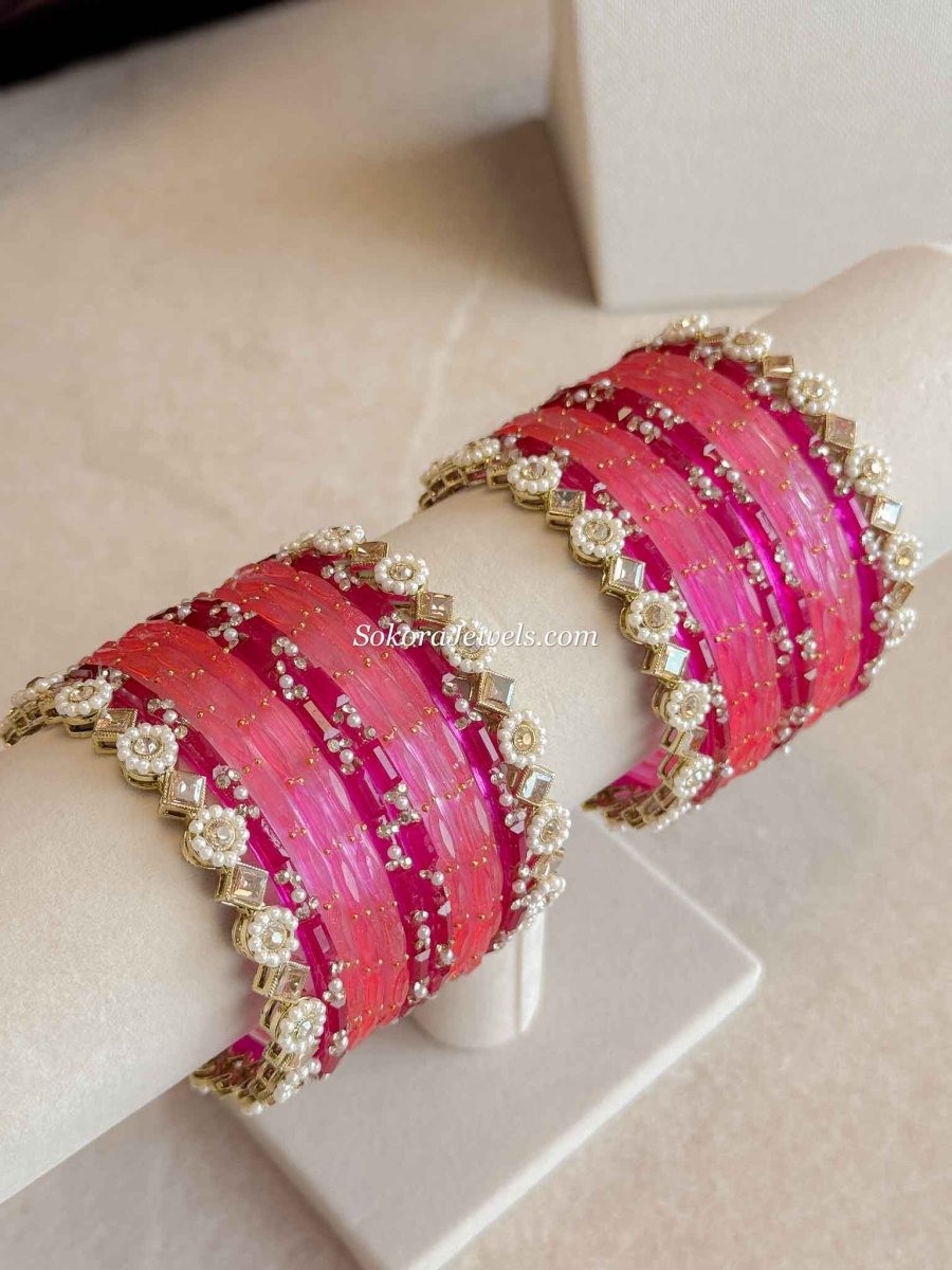 Pink Glass Bangle set - 2.6 - SOKORA JEWELSPink Glass Bangle set - 2.6BANGLES