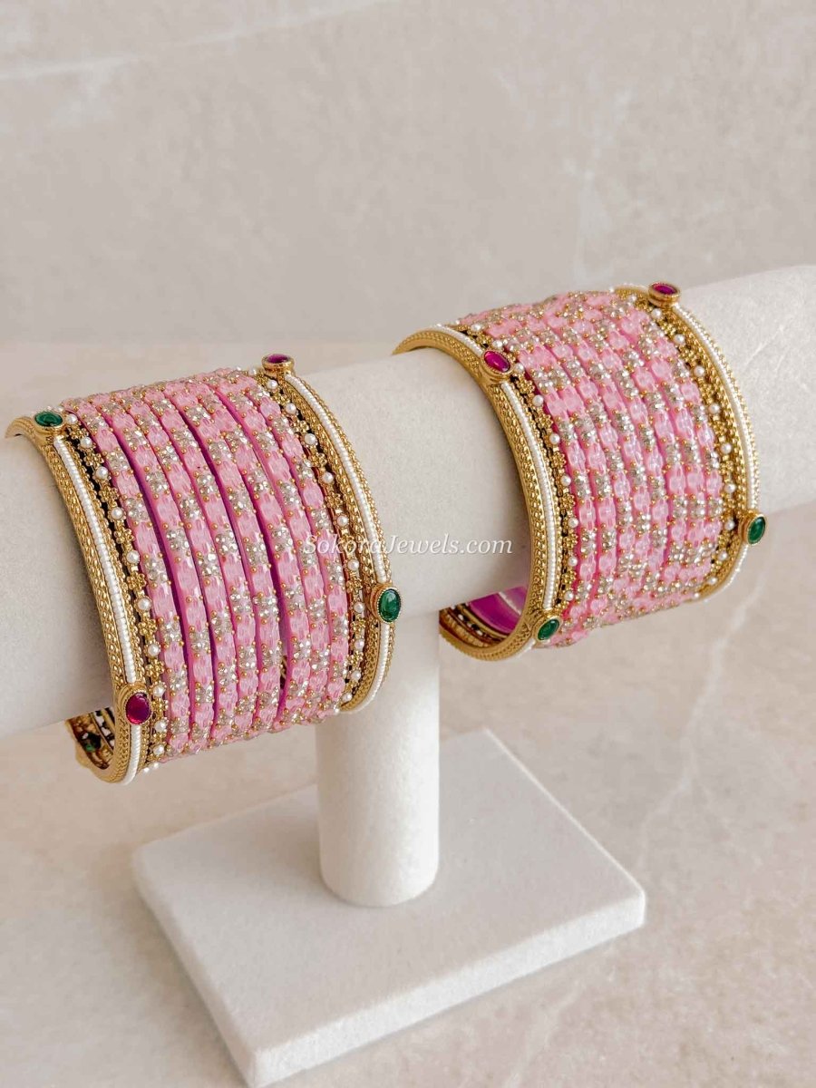 Pink Glass Bangle set 2.8 - SOKORA JEWELSPink Glass Bangle set 2.8BANGLES