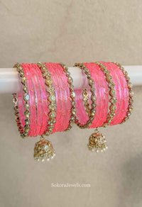 Pink Glass & Jhumka Occasion Bangle Set - SOKORA JEWELSPink Glass & Jhumka Occasion Bangle SetBANGLES