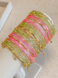 Pink & Green Glass Bangle set - 2.10 - SOKORA JEWELSPink & Green Glass Bangle set - 2.10BANGLES
