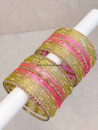 Pink & Green Glass Bangle set - 2.10 - SOKORA JEWELSPink & Green Glass Bangle set - 2.10BANGLES