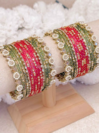 Pink & Green Glass Bangle set - 2.6 - SOKORA JEWELSPink & Green Glass Bangle set - 2.6BANGLES