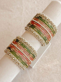 Pink & Green Glass Bangle set - 2.6 - SOKORA JEWELSPink & Green Glass Bangle set - 2.6BANGLES