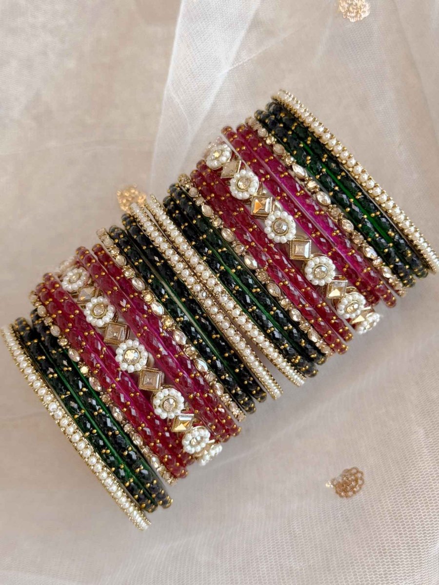 Pink & Green Glass Bangle set in 2.6 - SOKORA JEWELSPink & Green Glass Bangle set in 2.6BANGLES