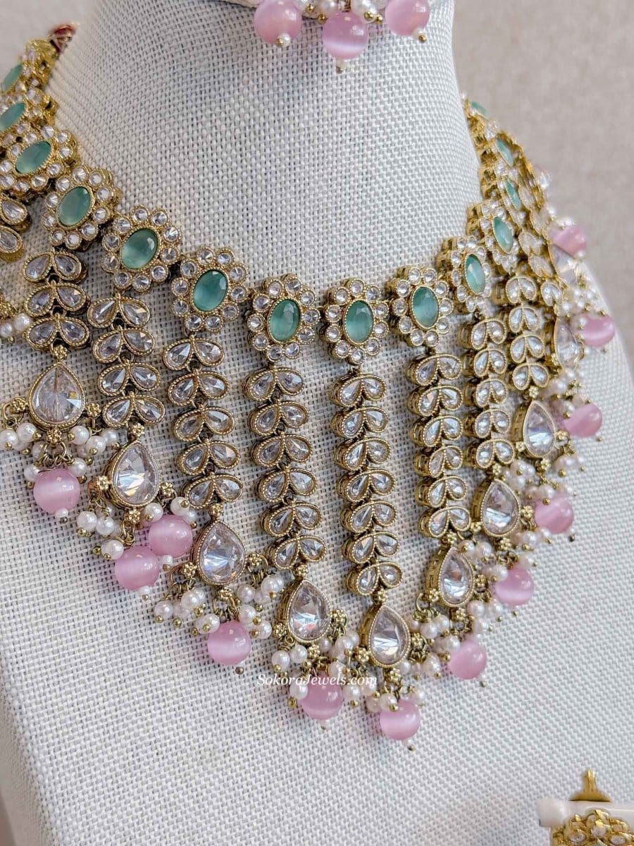 Pink & Mint Bridal Jewellery Set - SOKORA JEWELSPink & Mint Bridal Jewellery Set