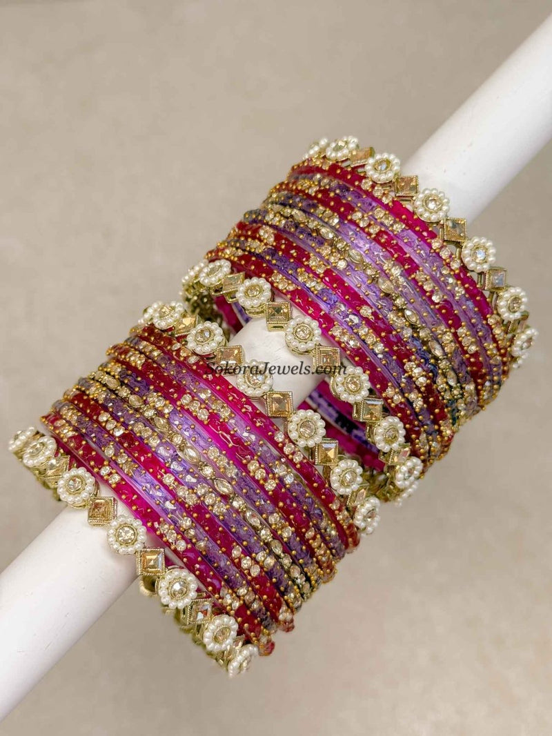 Pink & Purple Glass Bangle set - 2.10 - SOKORA JEWELSPink & Purple Glass Bangle set - 2.10BANGLES