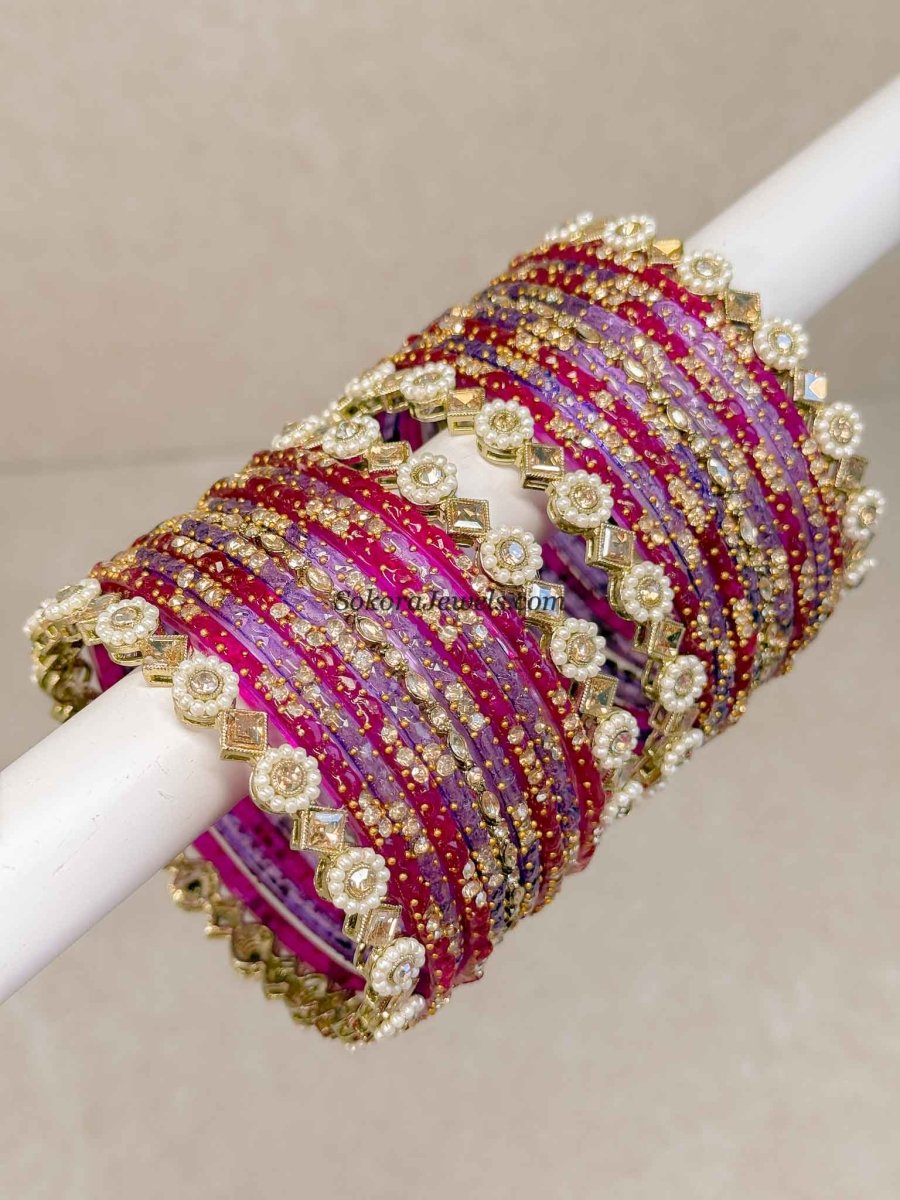 Pink & Purple Glass Bangle set - 2.10 - SOKORA JEWELSPink & Purple Glass Bangle set - 2.10BANGLES