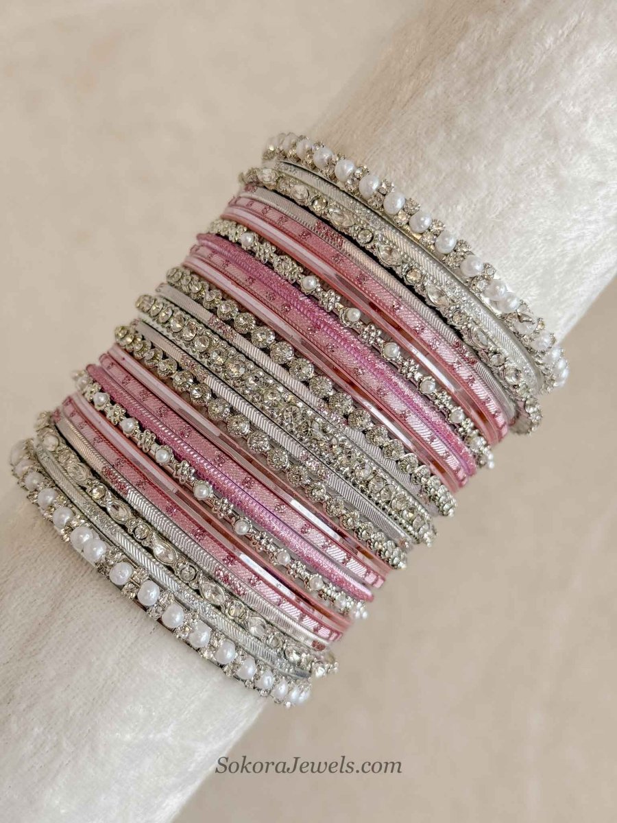 Pink & Silver Bangle set - SOKORA JEWELSPink & Silver Bangle setBANGLES