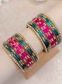 Pink & Teal Glass Bangle set - 2.6 - SOKORA JEWELSPink & Teal Glass Bangle set - 2.6BANGLES