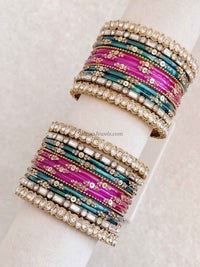 Pink & Teal Glass Bangles Set - SOKORA JEWELSPink & Teal Glass Bangles SetBANGLES