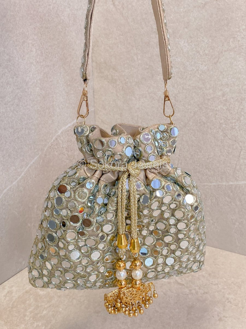 Polka Dot Mirror Detail Bag - Light Gold - SOKORA JEWELSPolka Dot Mirror Detail Bag - Light Gold