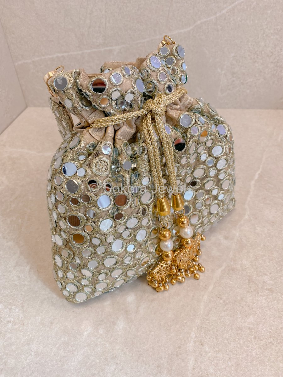 Polka Dot Mirror Detail Bag - Light Gold - SOKORA JEWELSPolka Dot Mirror Detail Bag - Light Gold