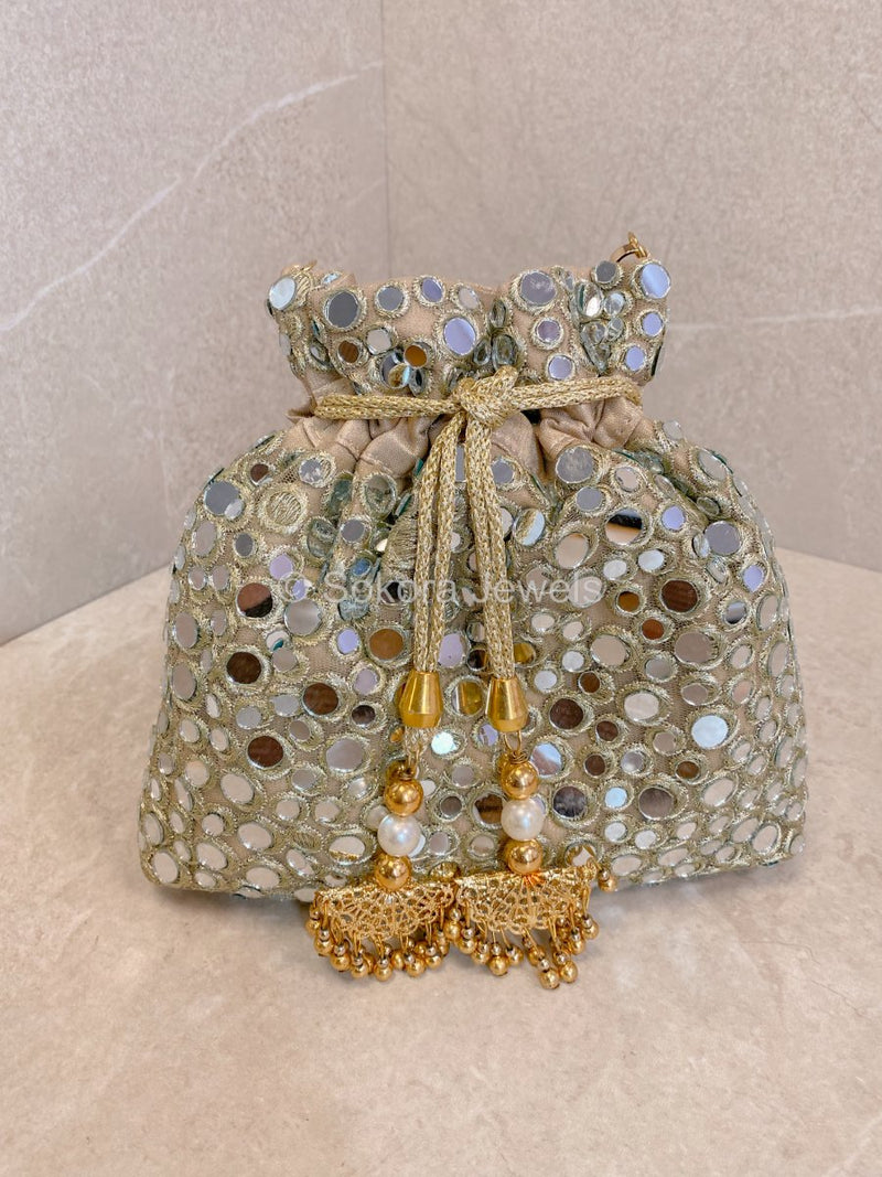 Polka Dot Mirror Detail Bag - Light Gold - SOKORA JEWELSPolka Dot Mirror Detail Bag - Light Gold