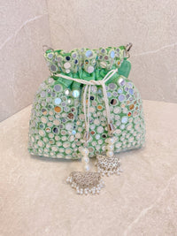 Polka Dot Mirror Detail Bag - Silver & Mint - SOKORA JEWELSPolka Dot Mirror Detail Bag - Silver & Mint