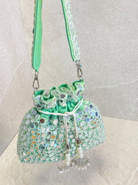 Polka Dot Mirror Detail Bag - Silver & Mint - SOKORA JEWELSPolka Dot Mirror Detail Bag - Silver & Mint