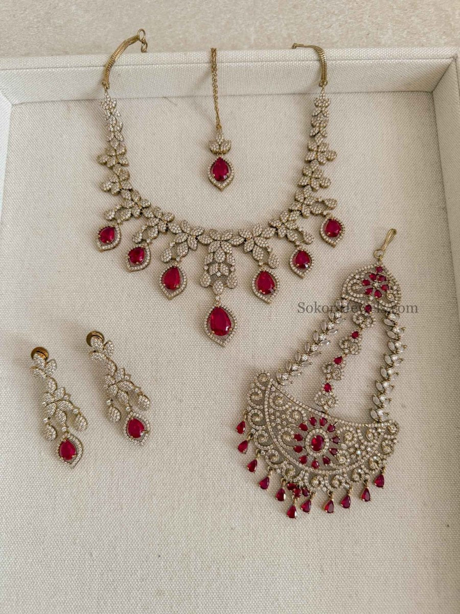 Pre Order: Customised Tear Drop American Diamond Necklace Sets - SOKORA JEWELSPre Order: Customised Tear Drop American Diamond Necklace SetsNECKLACE SETS