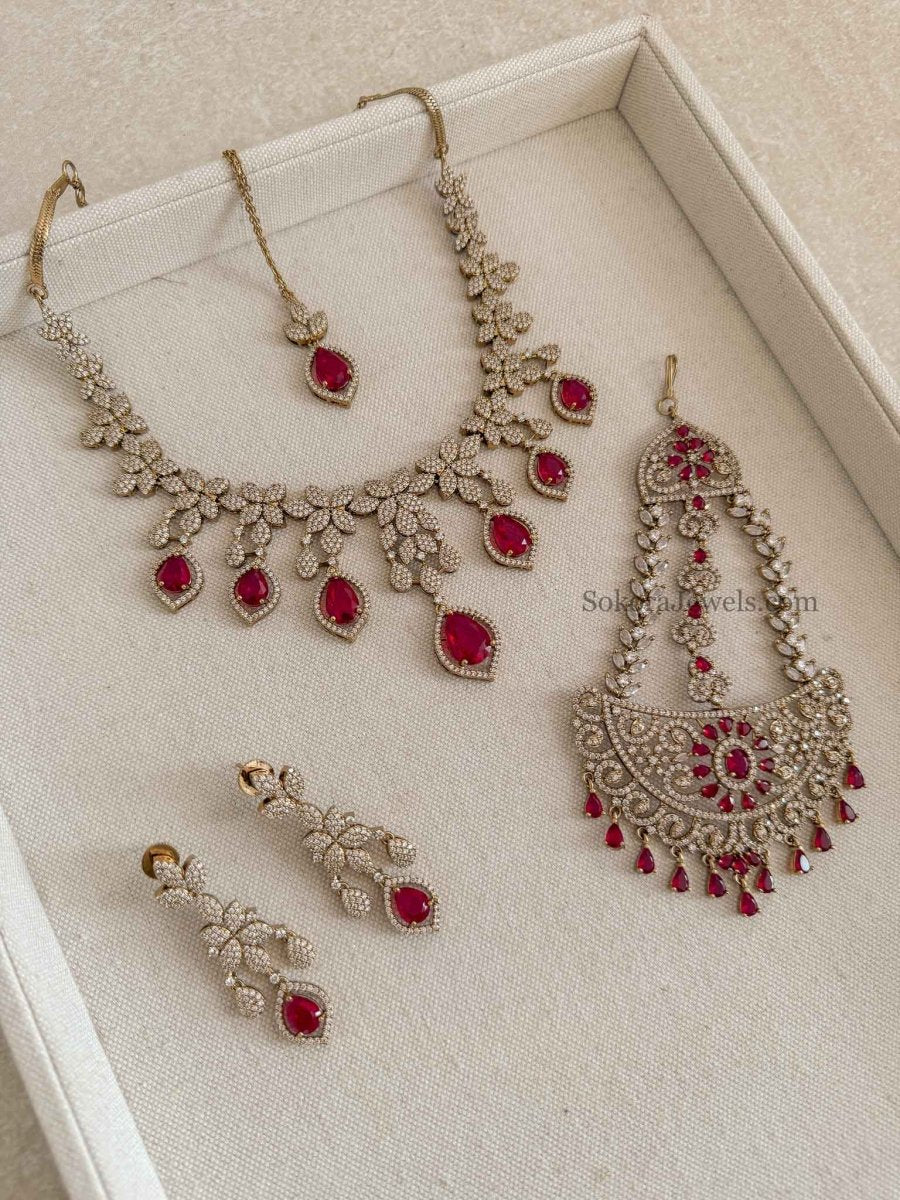 Pre Order: Customised Tear Drop American Diamond Necklace Sets - SOKORA JEWELSPre Order: Customised Tear Drop American Diamond Necklace SetsNECKLACE SETS